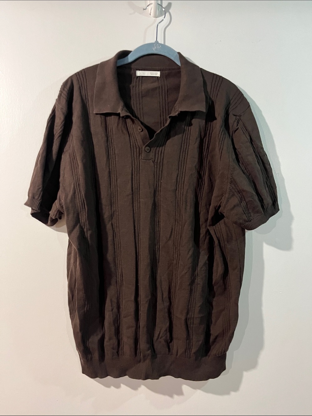 Zara Brown Ribbed Short Sleeve Polo